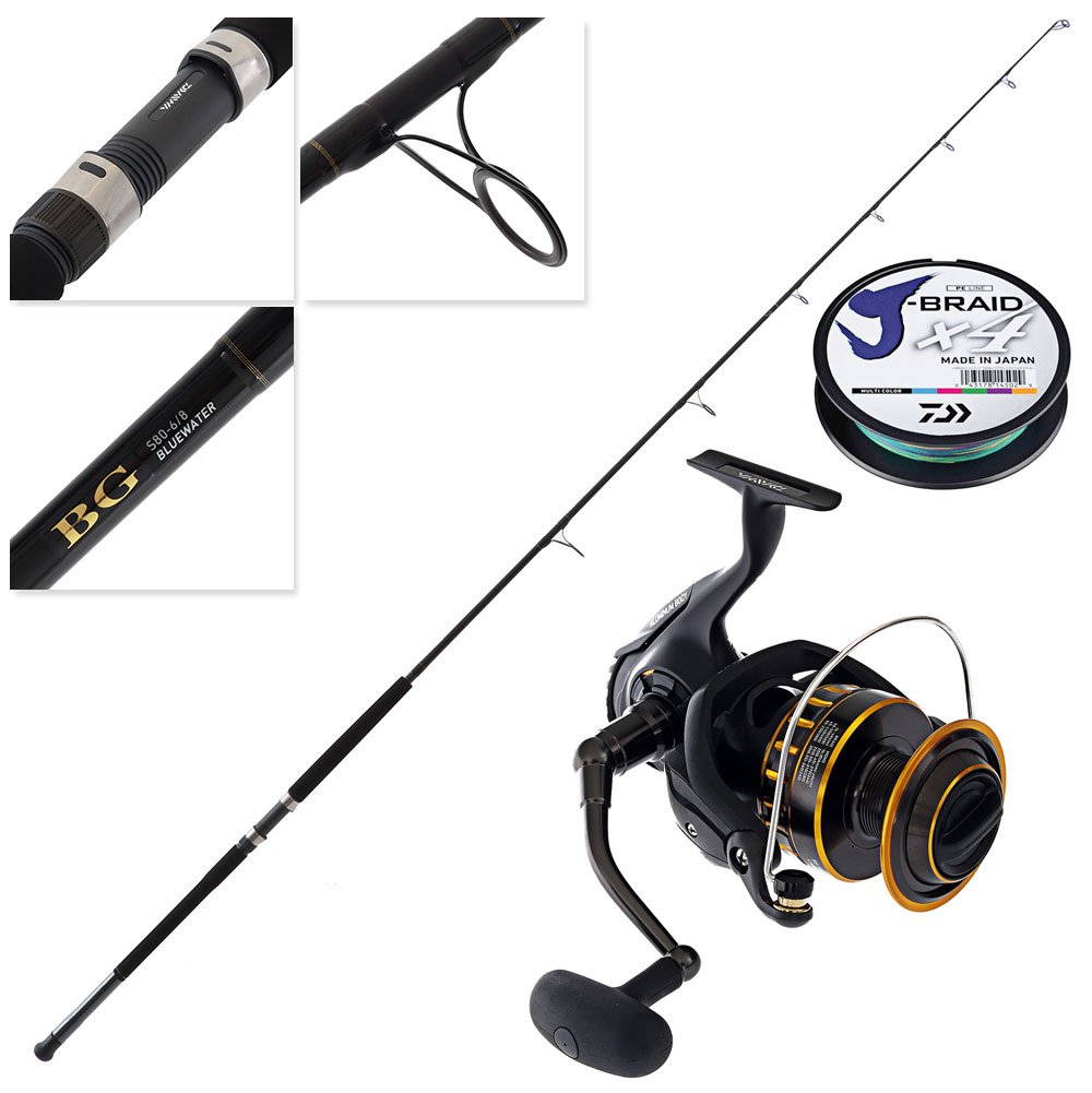 Buy Daiwa BG 6500 Bluewater Stickbait Topwater Spin Combo with Braid 8ft PE6 -8 150-300g 2pc online at