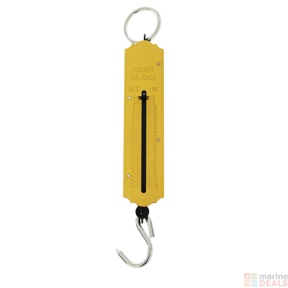 Buy Fishtech Brass Spring Weighing Scale 50kg online at MarineDeals.co.nz