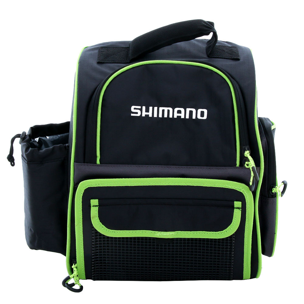 Buy Shimano Tackle Backpack with Bottle Holder Black/Green online at MarineDeals.co.nz