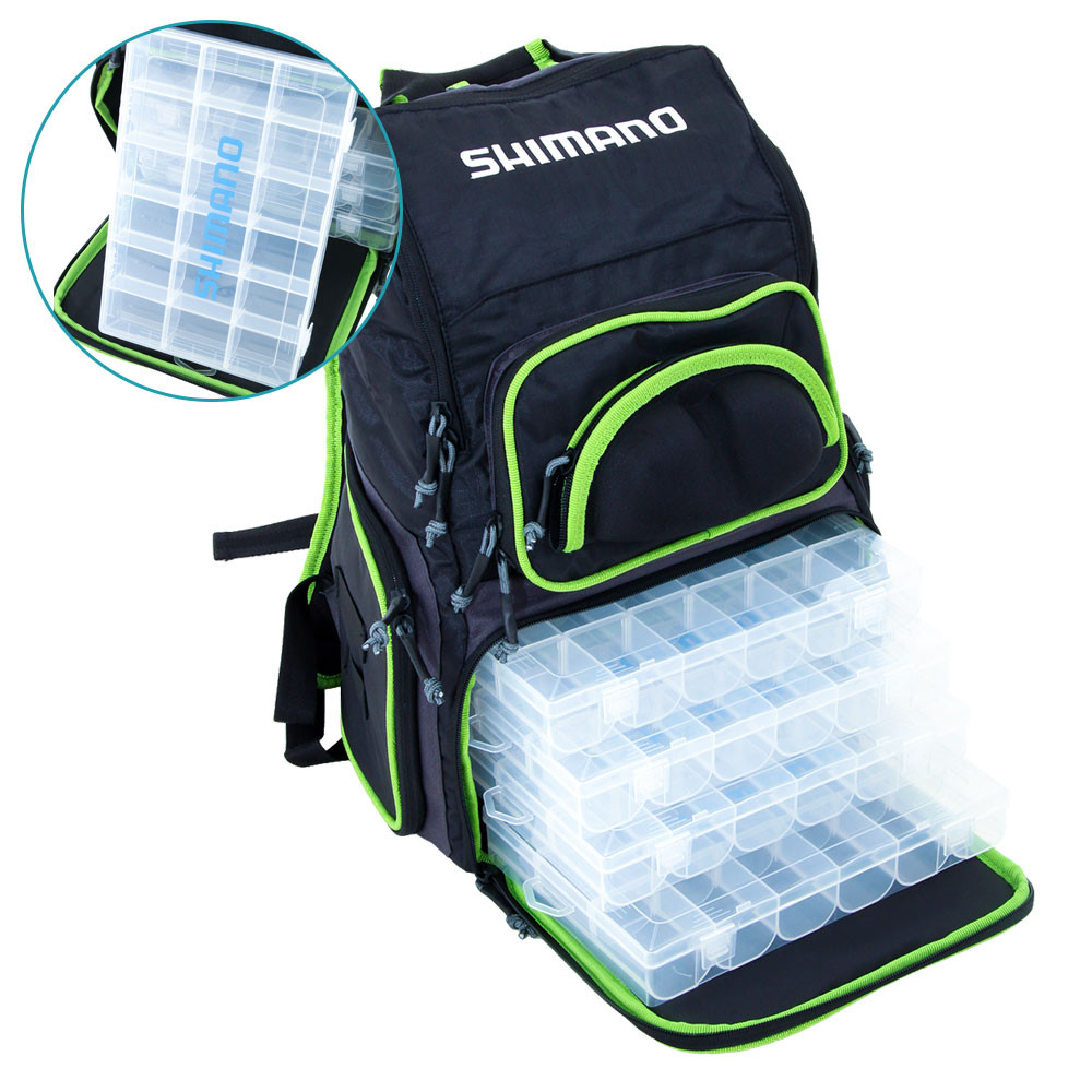Buy Shimano Backpack with Tacklebox Black/Green XL online at MarineDeals.co.nz