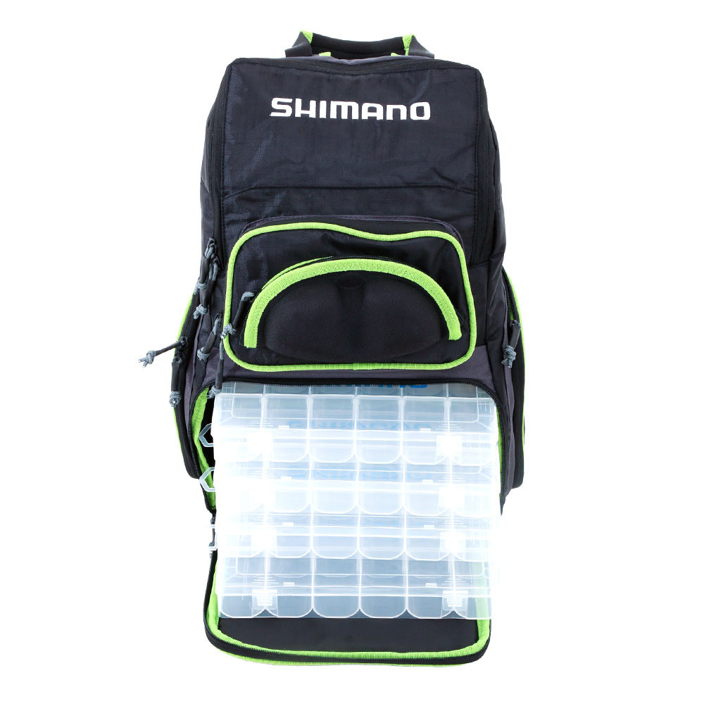 Buy Shimano Backpack with Tacklebox Black/Green XL online at MarineDeals.co.nz