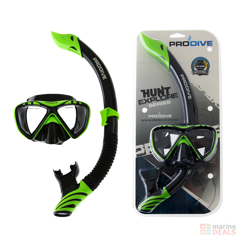 Buy ProDive Twin Lens Premium Silicone Dive Mask and Snorkel Set Green/Black online at Marine