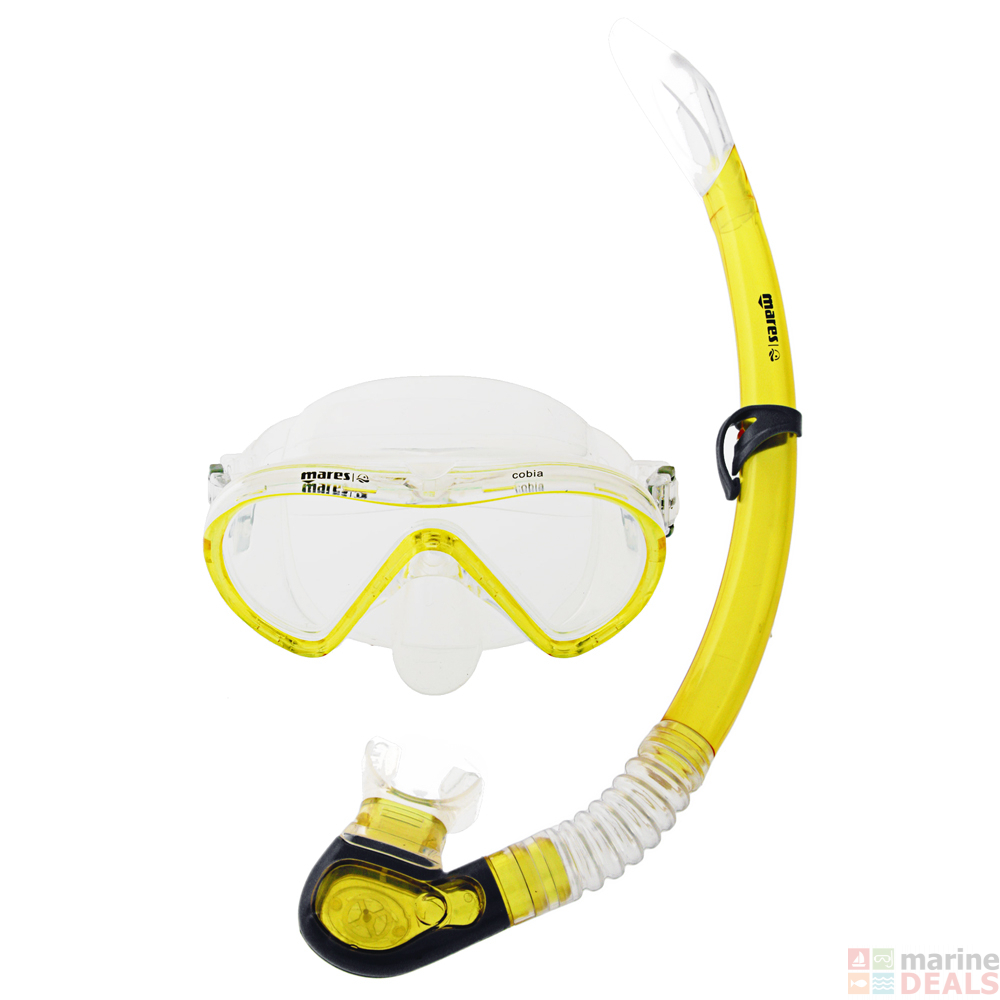 Buy Mares Cobia and Fluida Adult Dive Mask Snorkel and Fins Set Yellow online at MarineDeals.co.nz