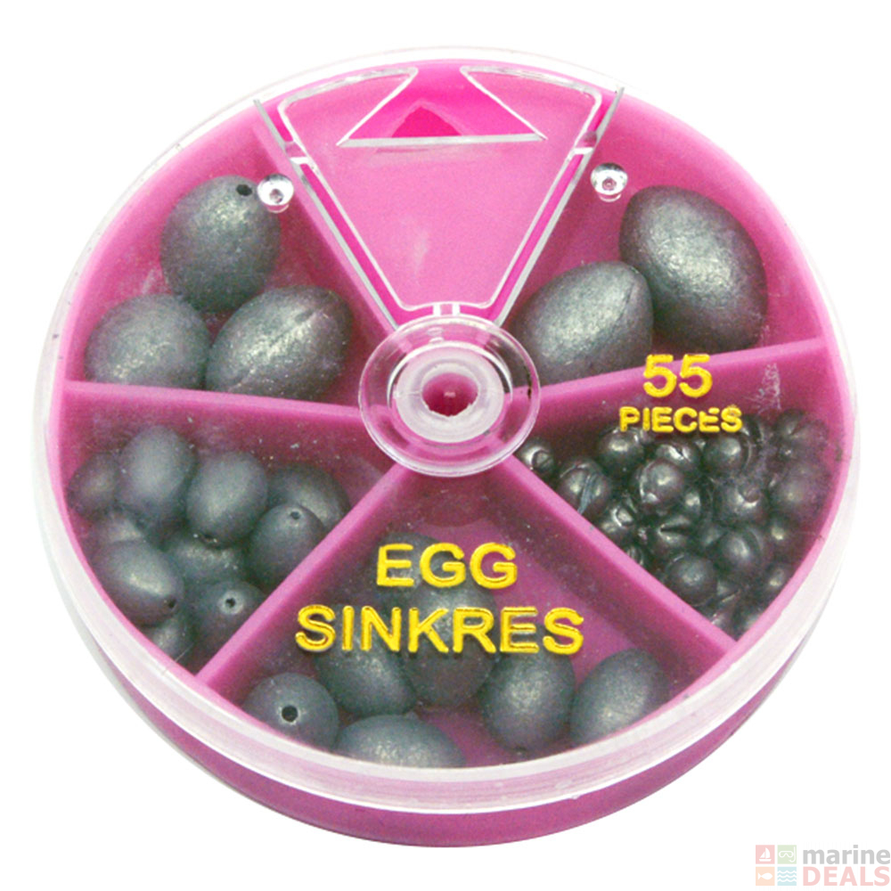 Buy Egg Sinkers Assorted Pack Qty 55 online at MarineDeals.co.nz