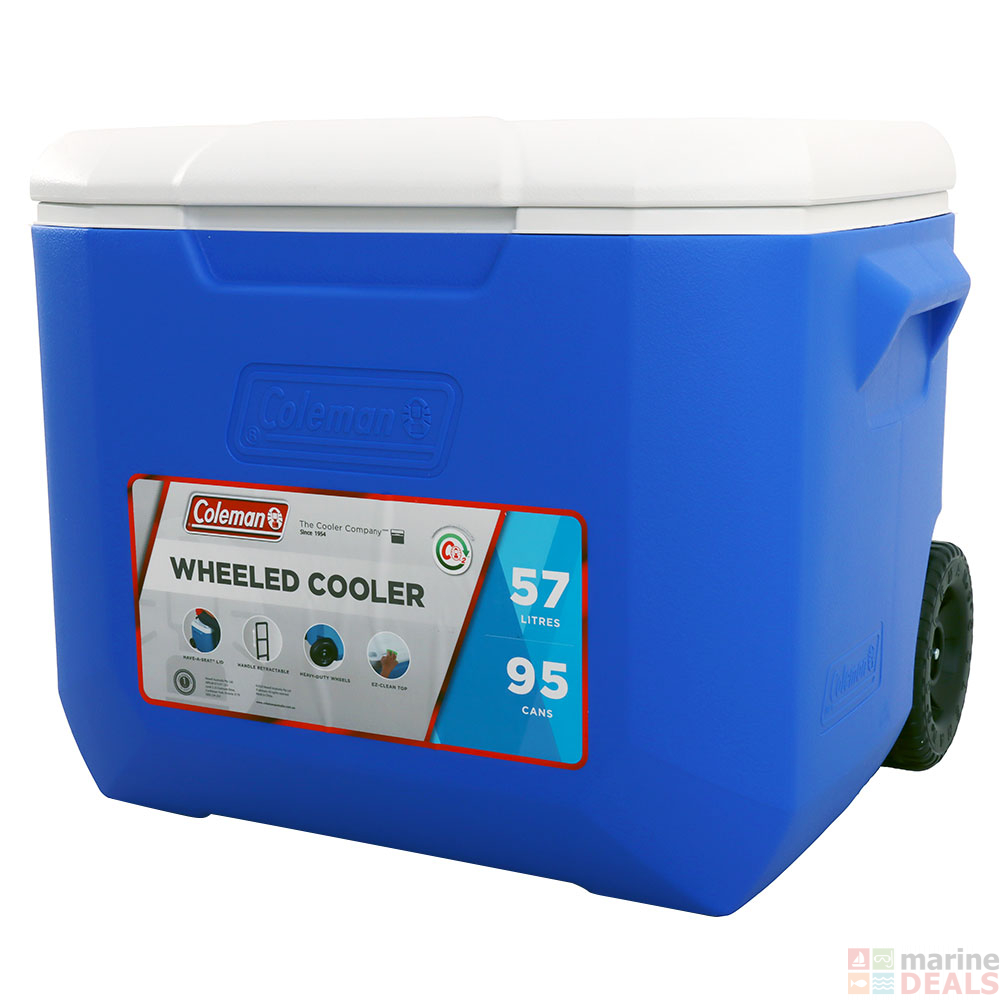Buy Coleman Performance Wheeled Chilly Bin Cooler 57L Blue online at MarineDeals.co.nz