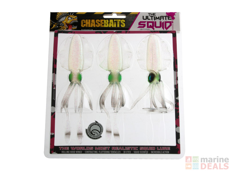 Buy Chasebaits Ultimate Squid Soft Bait 15cm Crystal Qty 3 online at Marine-Deals.co.nz