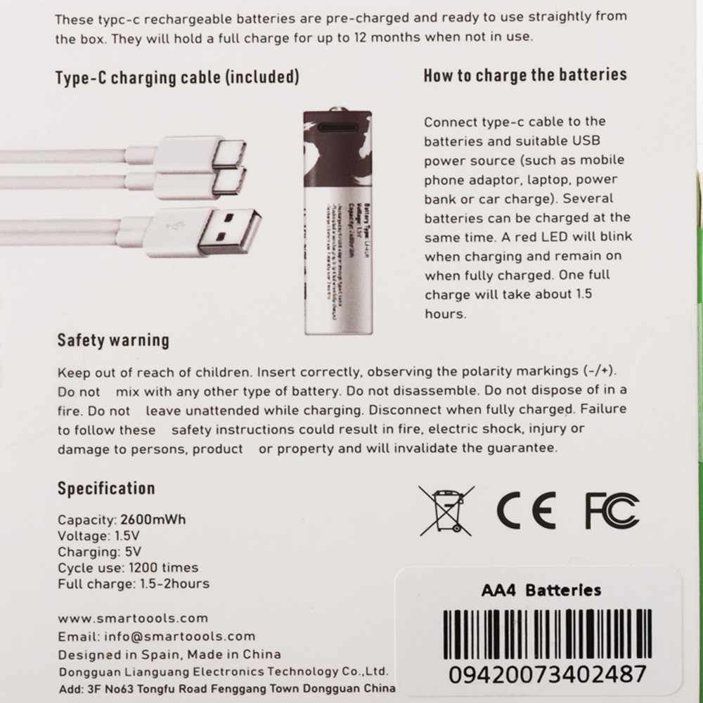 Buy USB Rechargeable AA Lithium Battery 1.5V 4Pack online at Marine