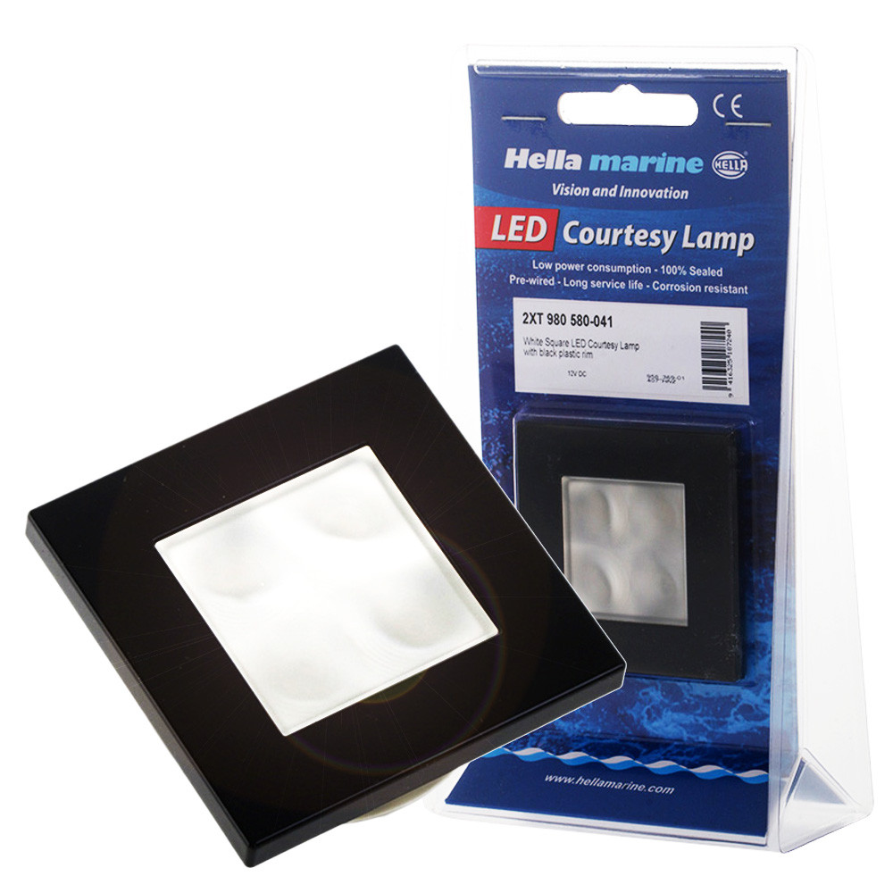 Buy Hella Marine LED Square Courtesy Lamp 12V White Black Rim online