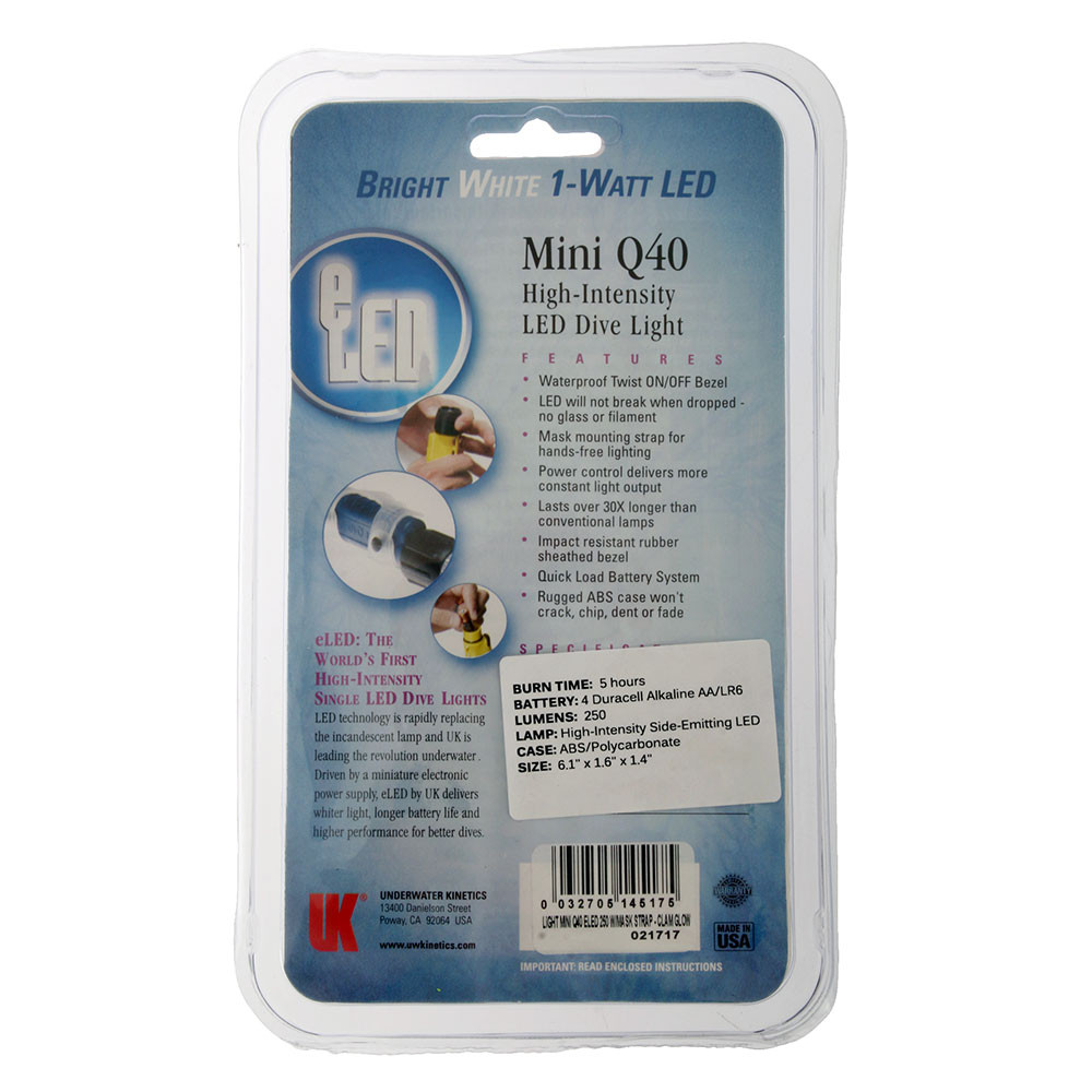 Buy Underwater Mini Q40 eLED Dive Torch with Mask Strap 250lm Glow online at Marine