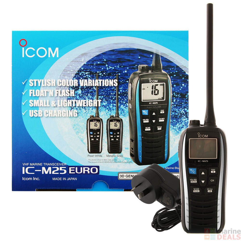 Buy ICM25 EURO Floating Handheld VHF Radio Pearl White online at MarineDeals.co.nz