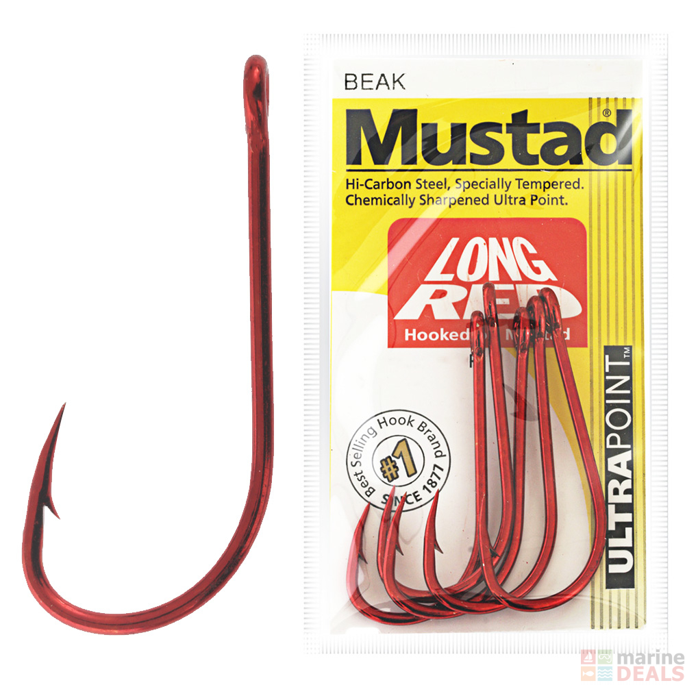 Buy Mustad 92261NPNR Long Red Hooks No.4 Qty 8 online at MarineDeals.co.nz