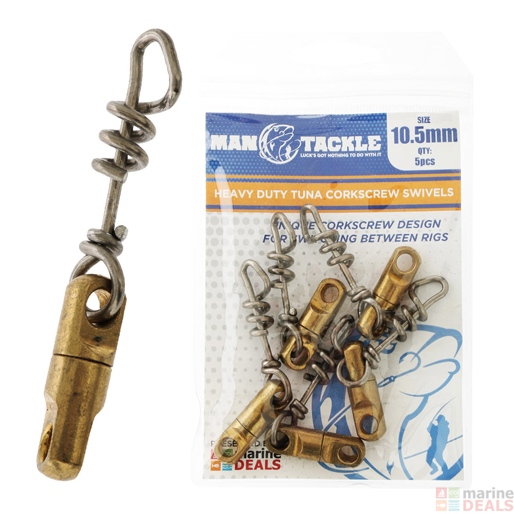 Buy ManTackle Heavy Duty Tuna Corkscrew Swivels 10.5mm Qty 5 online at