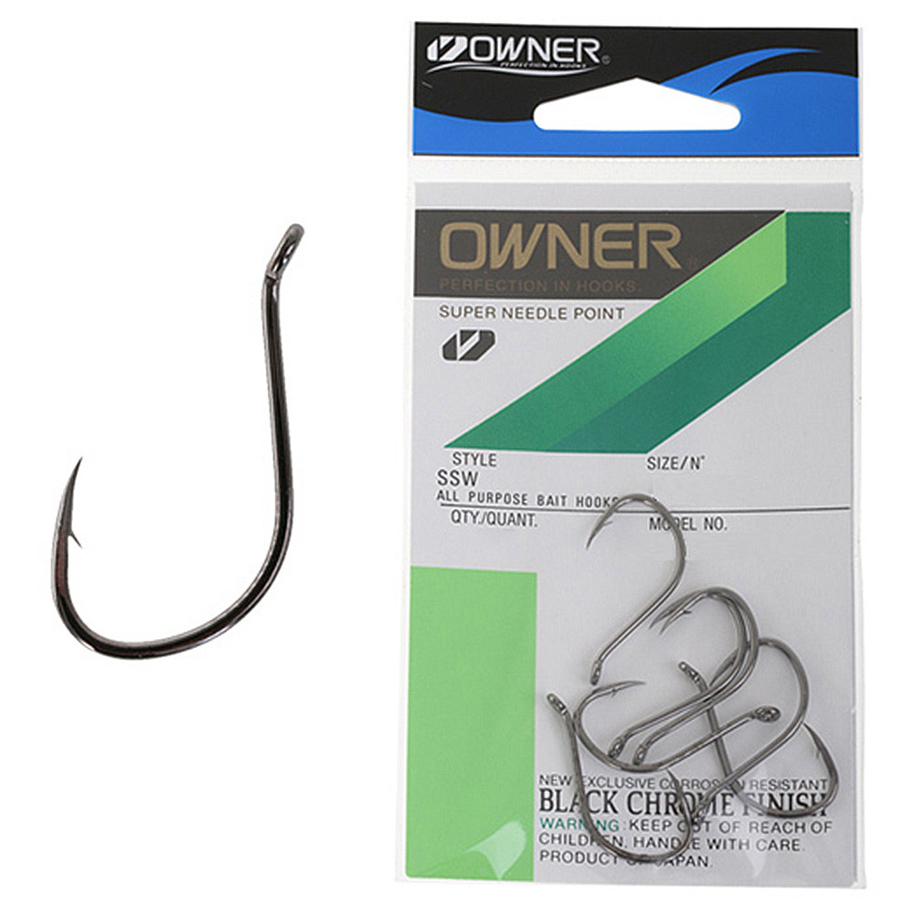 Owner American SSW Fishing Hook - Super Needle Point, Black Chrome Finish