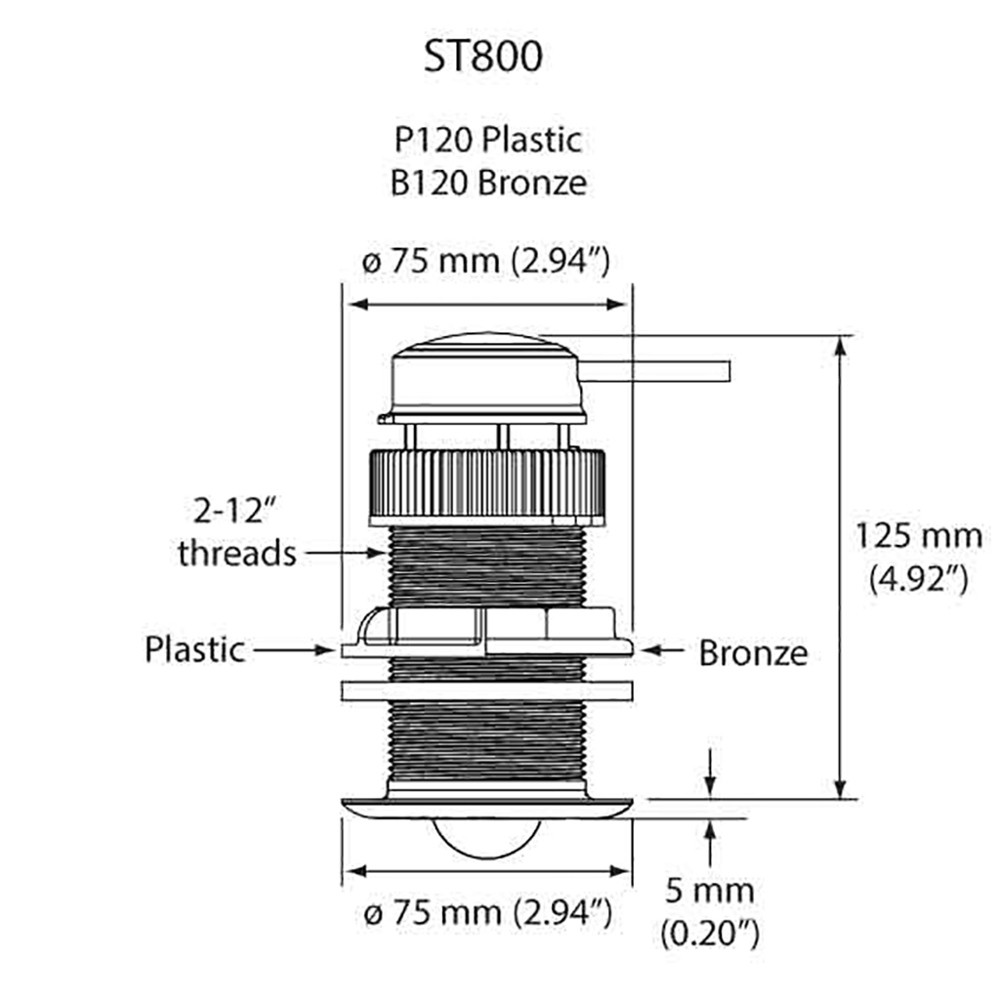 Buy Airmar ST800-B-5 Bronze Thru-Hull Transducer for Raymarine 5-Pin ...