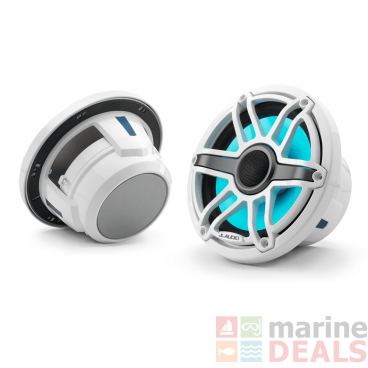 JL Audio M6-770X-S-GwGw-i 7.7in Marine Coaxial Speakers with Transflective LED Lighting Gloss White Trim Ring/Sport Grille,