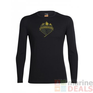 Icebreaker Mens Merino Oasis Long Sleeve Crewe Shirt Ski Crest Black XL