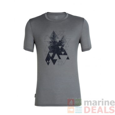 Icebreaker Merino Tech Lite Evergreen Geo Mens T-Shirt Timberwolf 2XL
