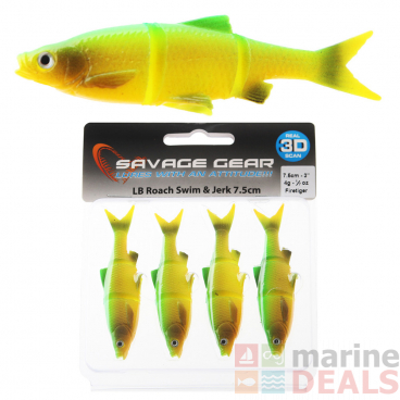 Savage Gear 3D LB Roach Swim N Jerk Soft Bait 7.5cm Fire Tiger Qty 4