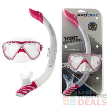 Pro-Dive Twin Lens Premium Silicone Dive Mask and Snorkel Set Pink/White