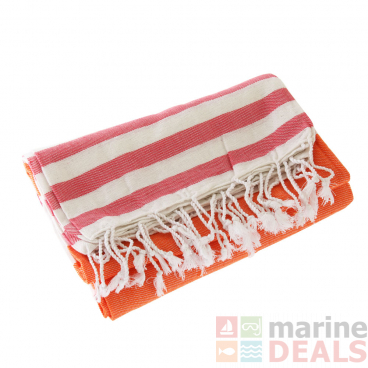 Turkish Hand-loomed Flat-Weave Cotton Beach Towel Tangerine Orange / Red