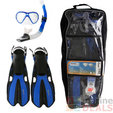 Mares Marlin and Volo Adult Dive Mask Snorkel and Fins Set Blue M/L