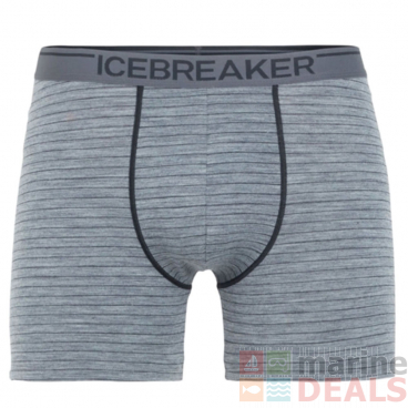 Icebreaker Mens Merino Anatomica Boxers Gritstone Heather/Black/Stripe S