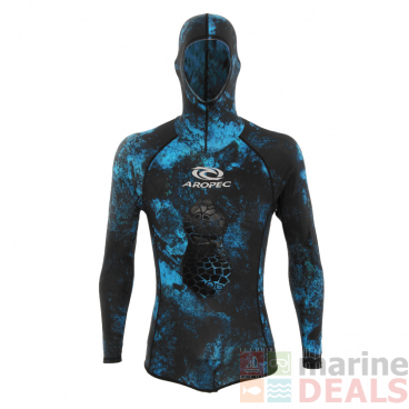 Aropec UV Hooded Mens Spearfishing Wetsuit Top Camo Blue 2XL