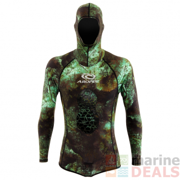 Aropec UV Hooded Mens Spearfishing Wetsuit Top Camo Green XL