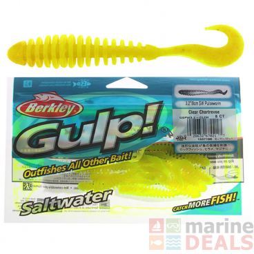 Berkley Gulp Pulse Worm Soft Bait 8cm Qty 8 Clear Chartreuse