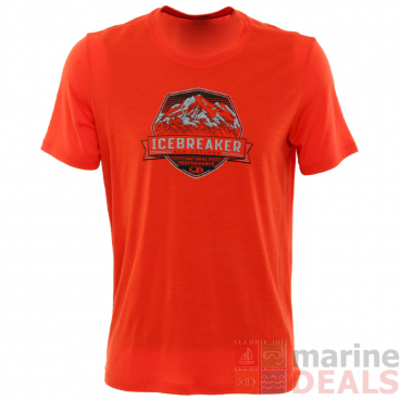 Icebreaker Merino Tech Lite Short Sleeve Crewe Cook Crest Mens T-Shirt Chili Red XL