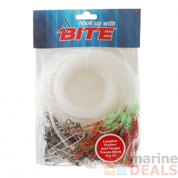 Bite Longline Traces Flasher with Tubing 82cm Qty 25