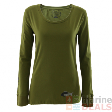 Fisherchick Te Moko Marlin Womens Long Sleeve Shirt Army Green 2XL