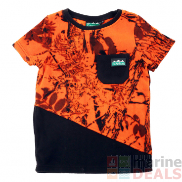 Ridgeline Spliced Kids Fleece T-Shirt Blaze Camo/Black