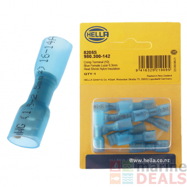 Hella Marine Heat Shrink Fully-Insulated Cable Connectors 6.3mm Blue Qty 10