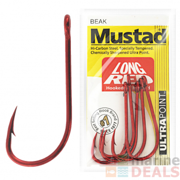 Mustad 92261NPNR Long Red Hooks 4/0 Qty 7