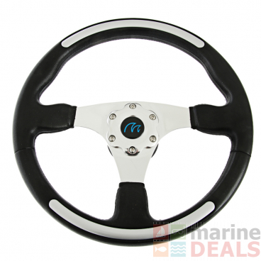 VETUS Three Spoke Sport Steering Wheel 35cm Black with Aluminium