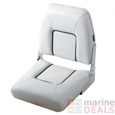 V-Quipment First Mate Deluxe Folding Seat White with Dark Blue Seams