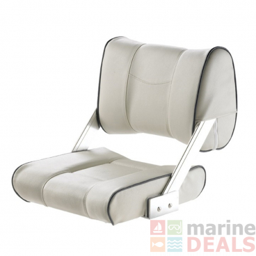 V-Quipment Ferry Helm Seat with Adjustable Backrest White with Dark Blue Seams