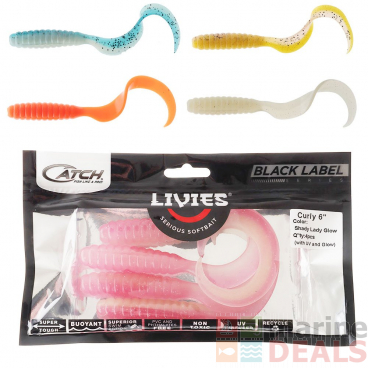 Catch Black Label Livies Curly Tail Soft Bait 6in Qty 4