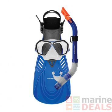 Mirage FSet18 Fiji Adult Dive Mask Snorkel and Fins Set Blue M-L / US 9-11