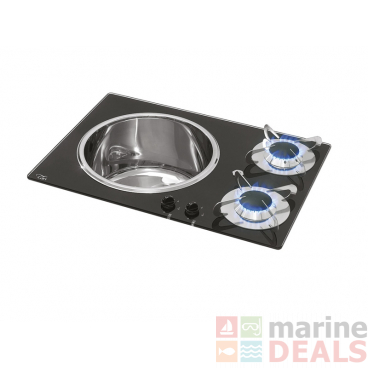 CAN 2 Burner Gas Hob and Sink with Crystal Finish
