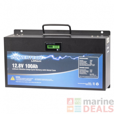 Powertech Lithium Slimline Deep Cycle Battery with Metal Case 12.8V 100Ah 