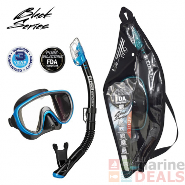 TUSA Sport Serene Adult Combo Mask and Snorkel Set Black Silicone/Fishtail Blue