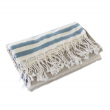 Turkish Hand-loomed Flat-Weave Cotton Beach Towel Navy Blue / Taupe Grey