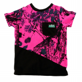 Ridgeline Spliced Kids Fleece T-Shirt Hyper Pink Camo/Black
