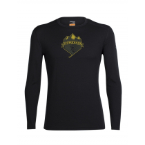 Icebreaker Mens Merino Oasis Long Sleeve Crewe Shirt Ski Crest Black 2XL