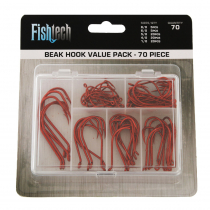 Fishtech 70-Piece Assorted Red Beak Hook Pack