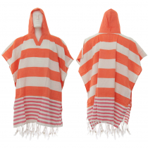Black Shag Hand-Loomed Cotton Beach Fouta Poncho - Tangerine Orange Red