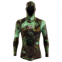 Aropec UV Hooded Mens Spearfishing Wetsuit Top Camo Green