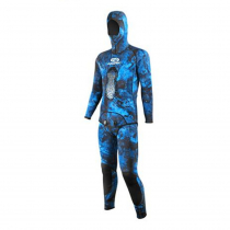Aropec Mens Camo Blue Hooded Spearfishing Wetsuit 2mm 2pc L